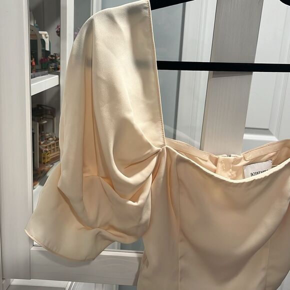BOSKEMPER Cream Square Neck Sheer Sleeve Crop Top, Size XS - Picture 4 of 8